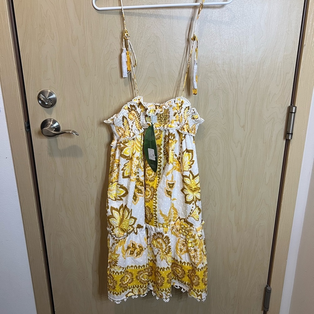 Farm Rio Aura Floral Ruffle Cotton Mini Sundress